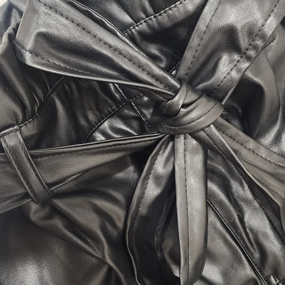 Faux Leather Paperbag Waist Tie Pants - Black - Picture 4 of 7